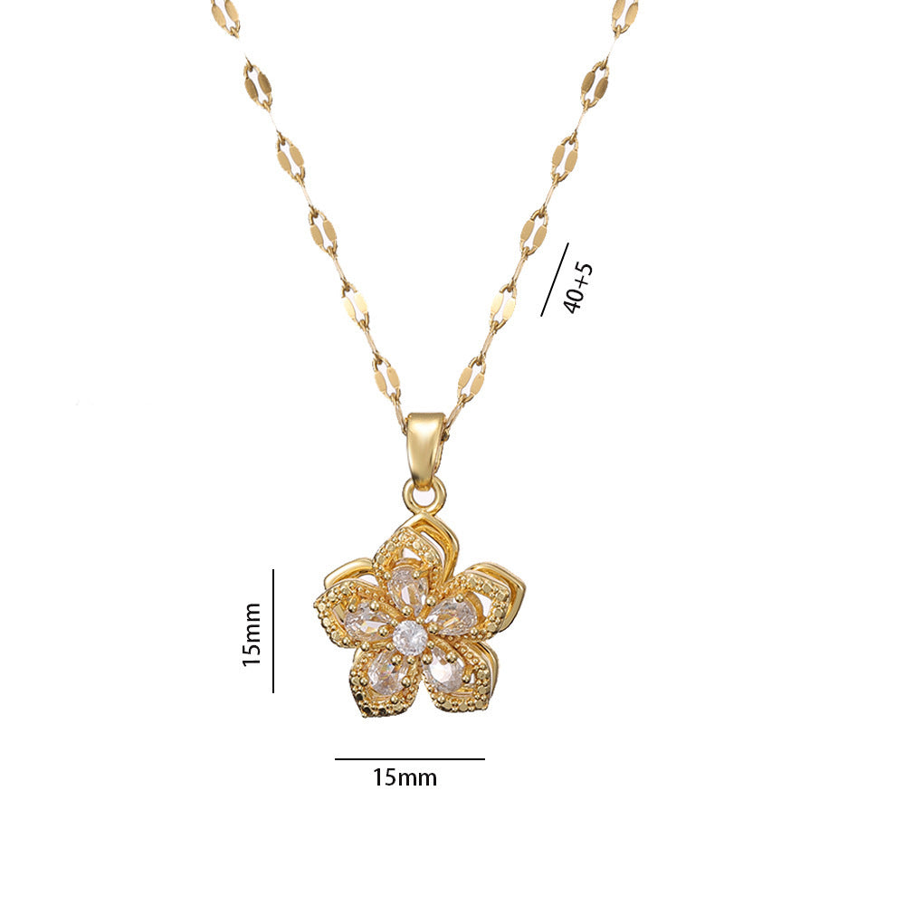 Collier pendentif floral en strass, bijou tendance et unique à pendentif rotatif pour femme