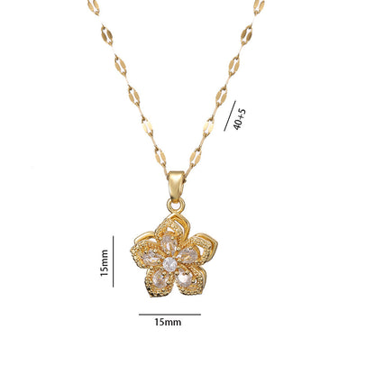 Collier pendentif floral en strass, bijou tendance et unique à pendentif rotatif pour femme