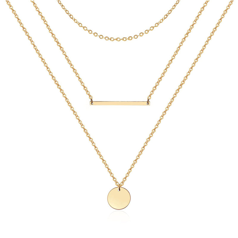 3pcs Dainty Layered Choker Necklace, Handmade 14K Gold Plated Y Pendant Necklace Multilayer Bar Disc Necklace Adjustable Layering Choker Necklaces For Women
