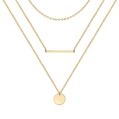 3pcs Dainty Layered Choker Necklace, Handmade 14K Gold Plated Y Pendant Necklace Multilayer Bar Disc Necklace Adjustable Layering Choker Necklaces For Women