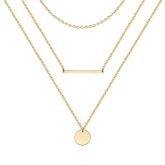 3pcs Dainty Layered Choker Necklace, Handmade 14K Gold Plated Y Pendant Necklace Multilayer Bar Disc Necklace Adjustable Layering Choker Necklaces For Women